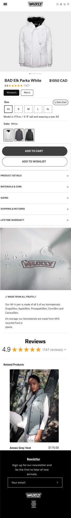 Wuxly mobile ecommerce product page